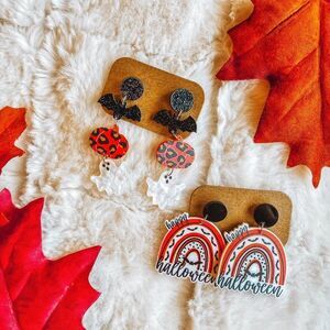 Halloween Earrings Set Acrylic Ghost Bat Pumpkin Dangle Drop Jewelry Brand New